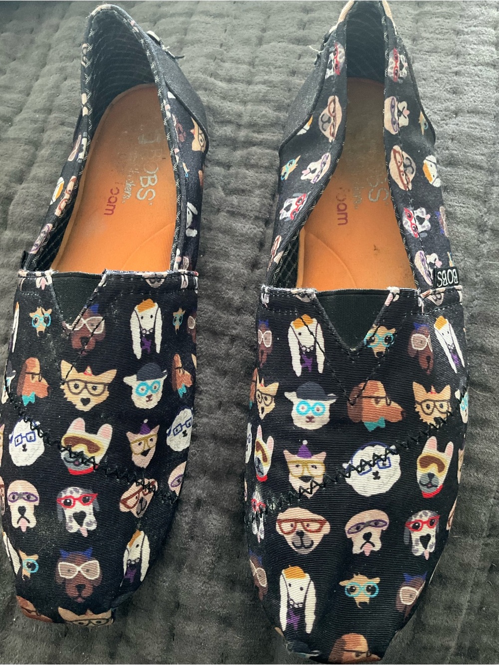 Skechers Black Canvas Flats with Multicolor Dog Print